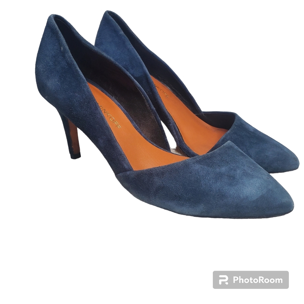 Rebecca Minkoff Brie D'orsay Blue Suede Heels pumps point toe size 6‎